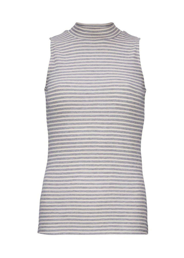 Modströms Krown stripe top - Grey Melange/Off White. Køb toppe her.