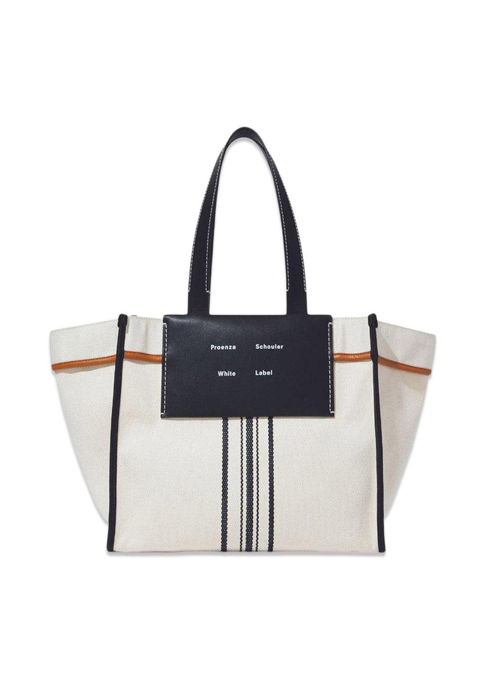 Proenza Schoulers Large Morris Stripe Canvas Tote - Natural/Black. Køb designertasker||skuldertasker||tote bag her.