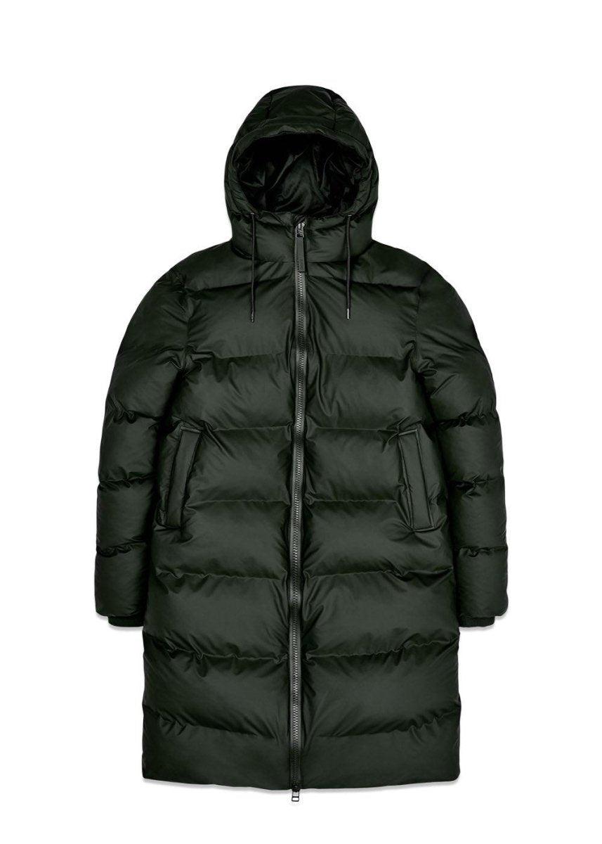 Rains' Long Puffer Jacket - Green. Køb dunjakker||regnjakker||vinterjakker her.