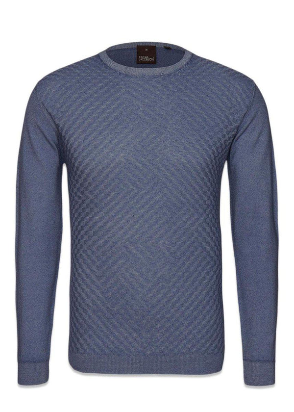 Oscar Jacobsons Malte Roundneck - Blue. Køb strik her.