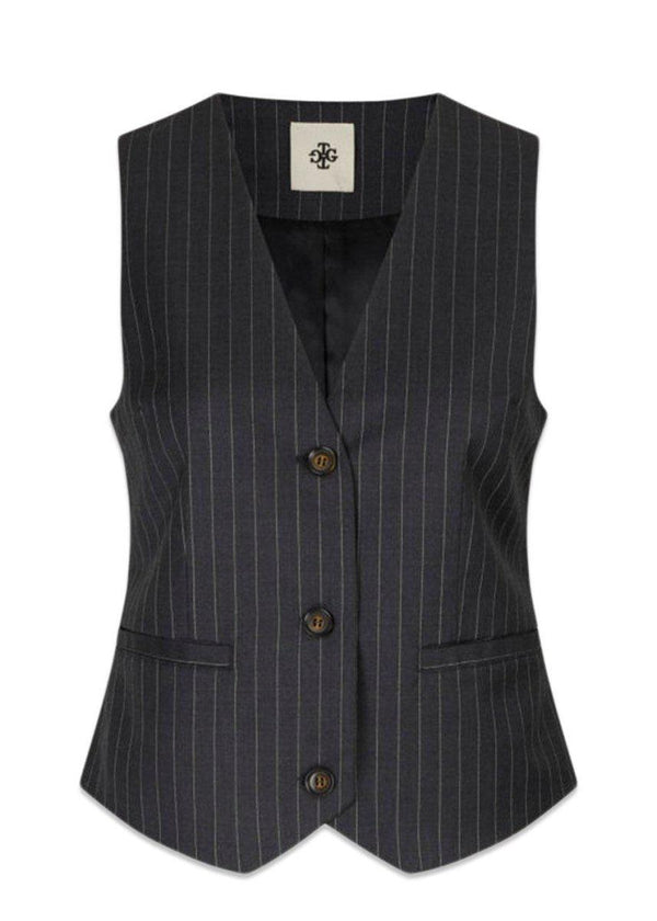 The Garments Marseille Vest - Grey Pinstripe. Køb veste her.