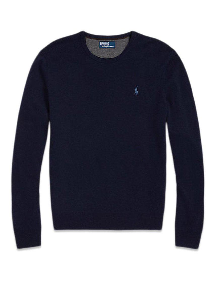 Ralph Laurens Merino Pullover - Blue. Køb strik her.