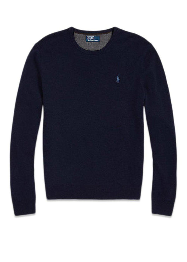 Ralph Laurens Merino Pullover - Blue. Køb strik her.