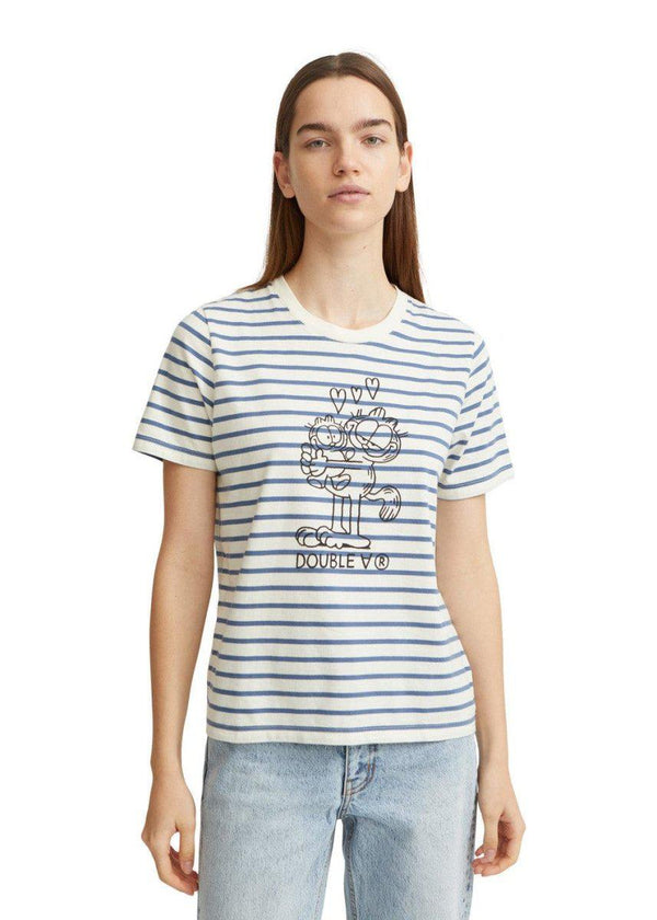 Wood Woods Mia T-shirt In love - Off-White/Blue Stripes. Køb t-shirts her.