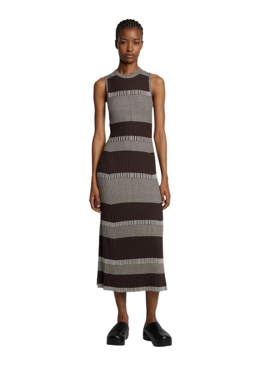 Mini Stripe Sleeveless Knit Dress - Dark Brown/Off White