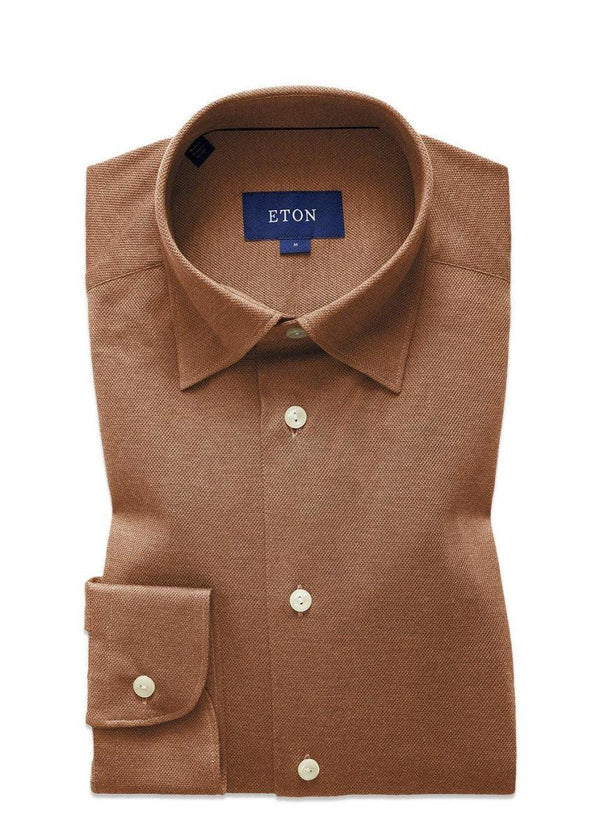 Etons Pique Button Under - Offwhite/Brown. Køb shirts her.