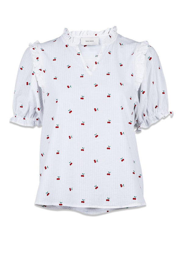 Neo Noirs Rosalie Cherry Print Tee - White. Køb t-shirts her.
