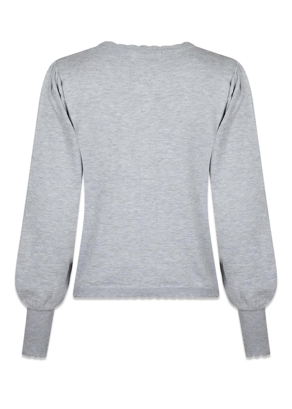 Rose Scallop Knit Cardigan - Light Grey Melange-Knitwear-Neo Noir-Butler Loftet