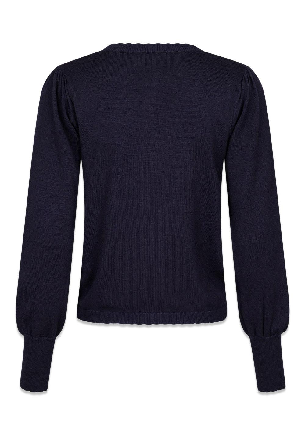 Rose Scallop Knit Cardigan - Navy-Knitwear-Neo Noir-Butler Loftet