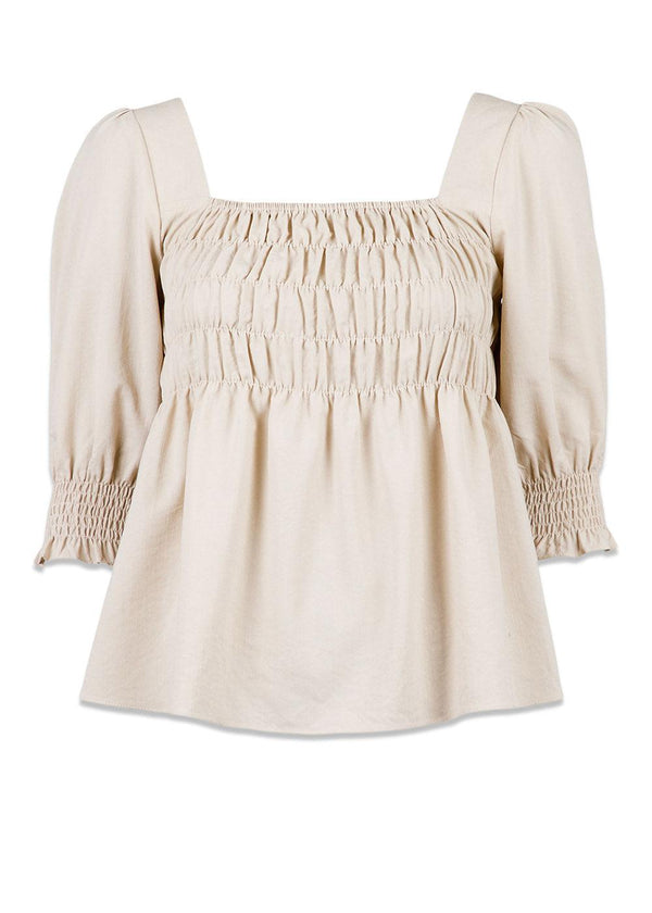 Neo Noirs Rosetta Solid Blouse - Sand. Køb blouses her.