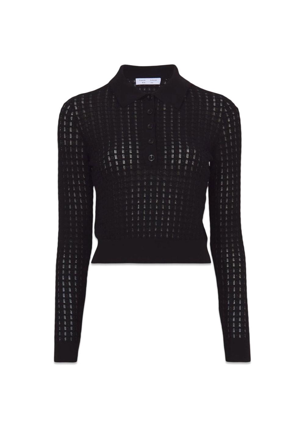 Proenza Schoulers Sheer Cotton Long Sleeve Polo - Black. Køb blouses her.