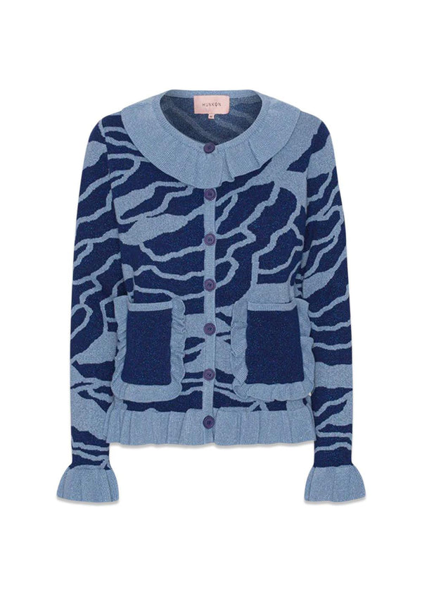 HUNKØN's Shelly Shimmer Knit Cardigan - Blue. Køb strik her.