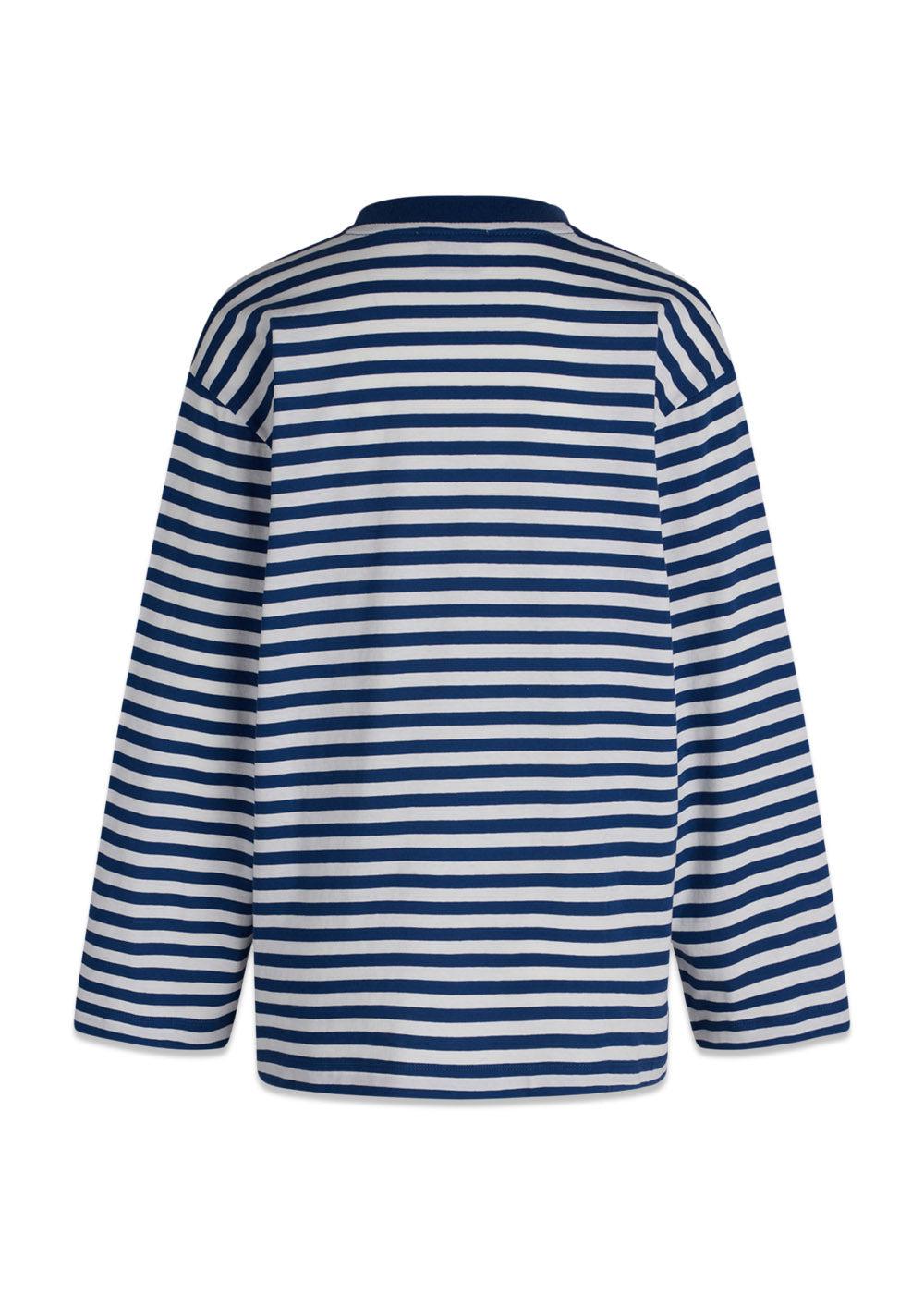 Single Organic Stripe Noelle LS Tee - Estate Blue/Cloud Dancer