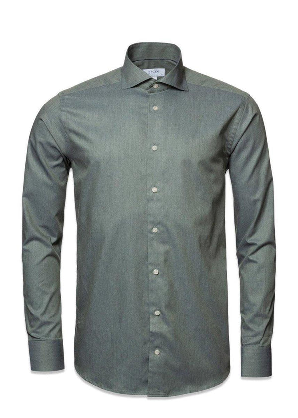 Etons Slim-Fine Twill Melange - Dark Green. Køb shirts her.