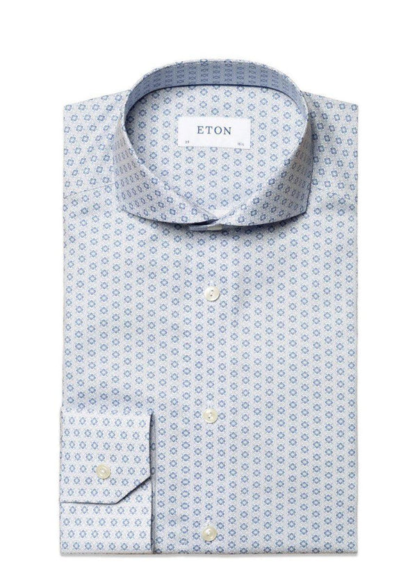 Etons Slim-Geometric Print Twill - Light Blue. Køb shirts her.