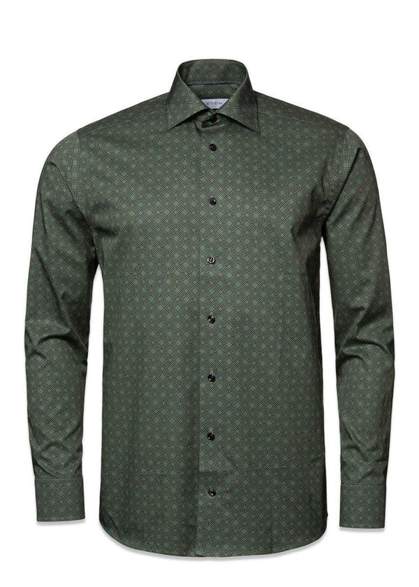 Etons Slim-Green E-Print Shirt - Dark Green. Køb shirts her.