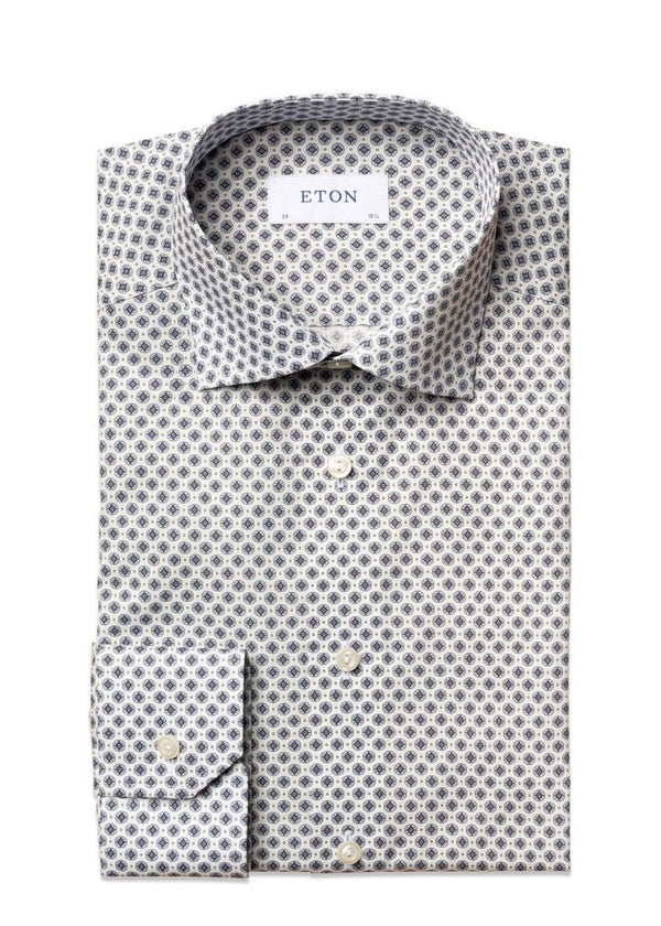 Etons Slim - Medallion Print - Blue. Køb shirts her.