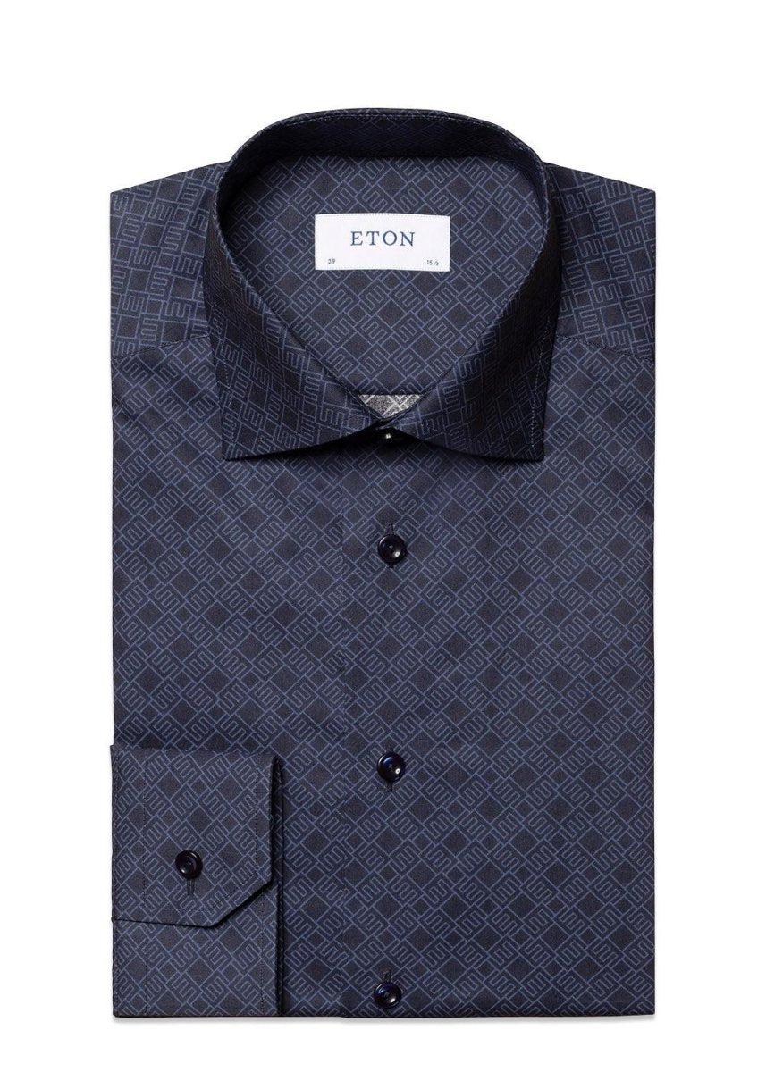Slim-Navy E-Print Shirt - Navy Shirts83_10000350727_Navy_387313582373794- Butler Loftet