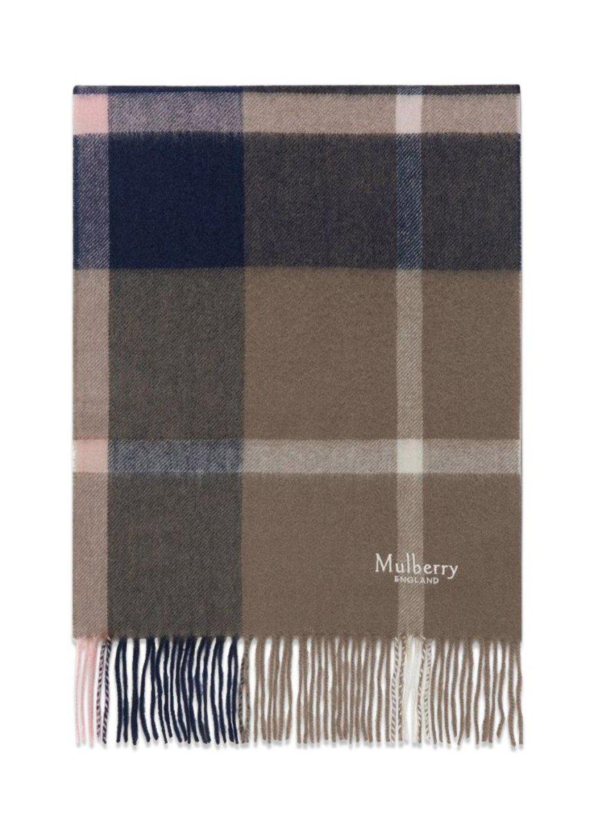 Mulberrys Small Check Merino Wool Scarf 30 x 200 - Sorbet Pink. Køb scarf her.