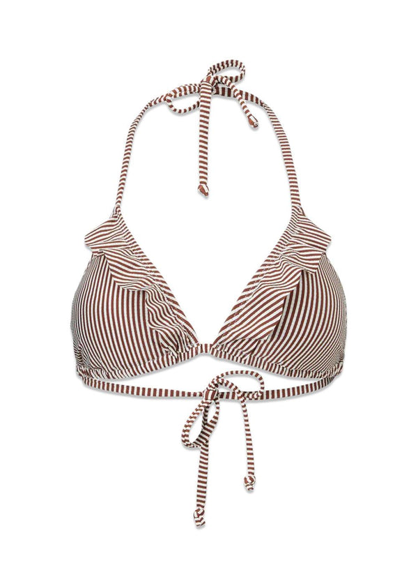 BeckSöndergaards Striba Bel Frill Bikini Top - Sorrel Brown. Køb badetøj her.