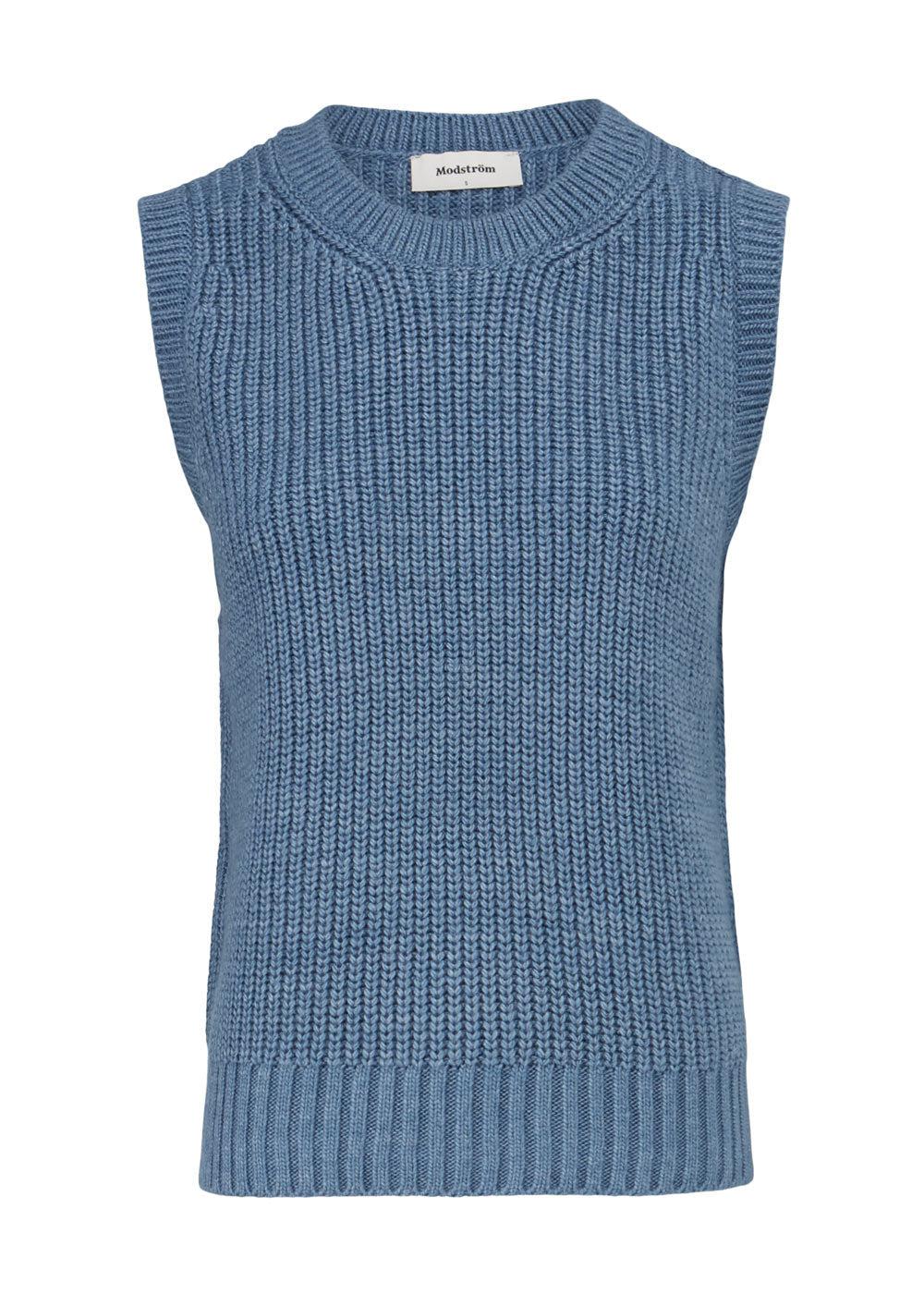 Modströms Timme vest - Chambray Blue. Køb strik her.