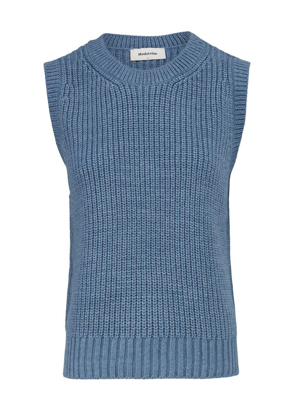 Modströms Timme vest - Chambray Blue. Køb strik her.