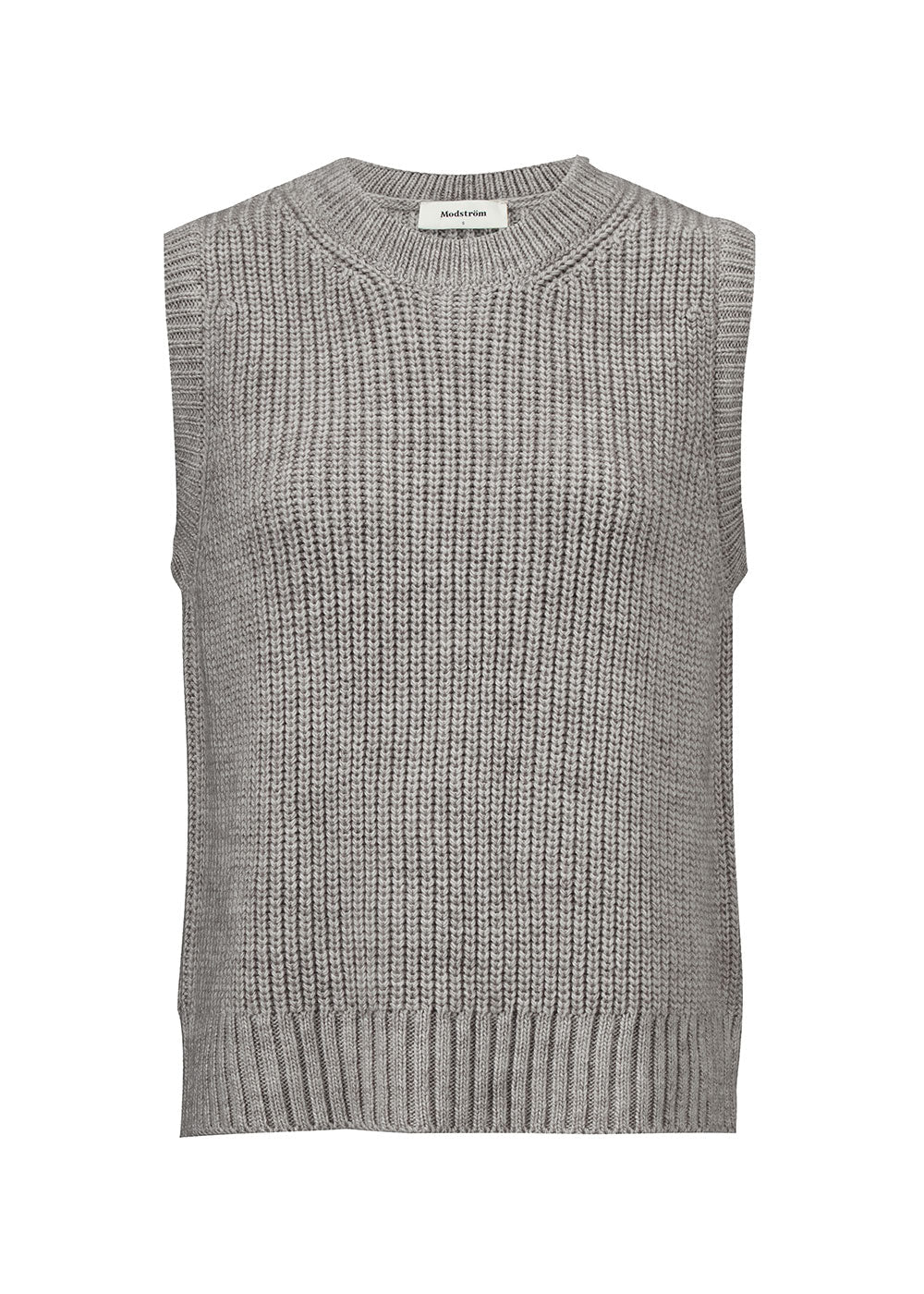 Modströms Timme vest - Light Grey Melange. Køb strik her.
