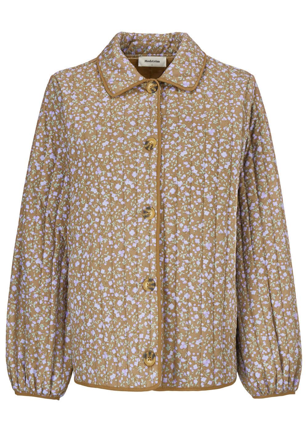 Modströms Tonni print jacket - Camel Tulip. Køb overtøj her.