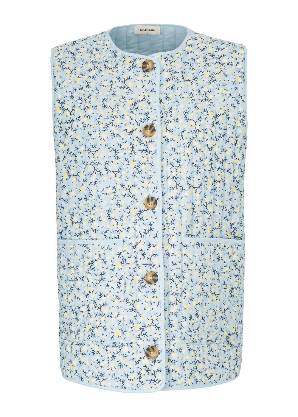 Modströms Tonni print vest - Blue Tulip. Køb veste her.