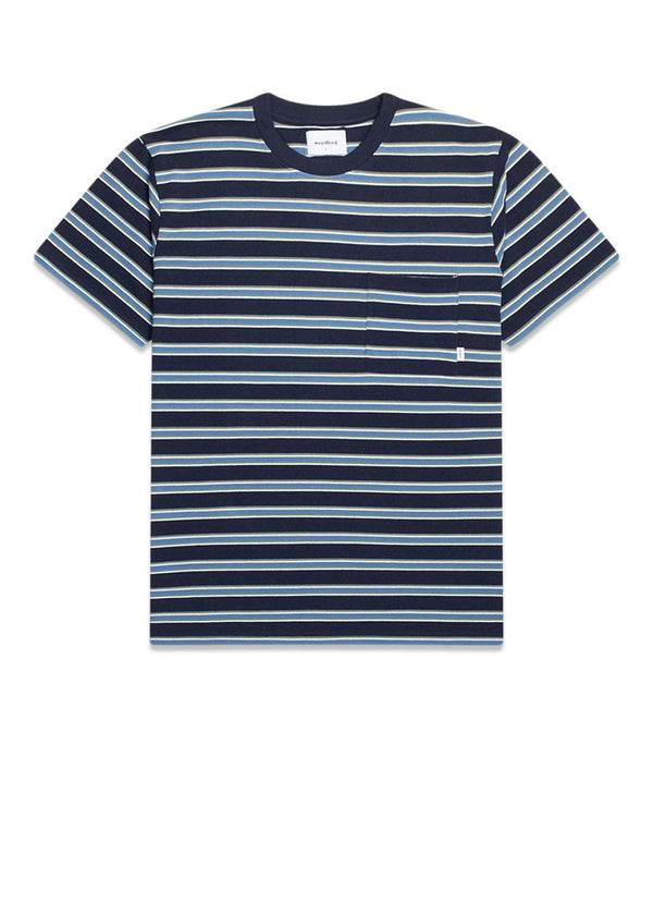 Woodbirds Troi Striped Tee - Navy. Køb t-shirts her.