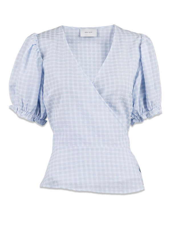 Neo Noirs UDG Fana Cute Check Blouse - Light Blue. Køb blouses her.