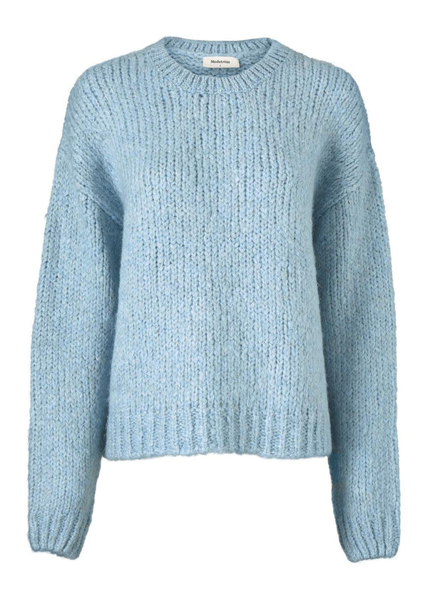 Modströms Valentia o-neck - Blue Wash. Køb strik her.