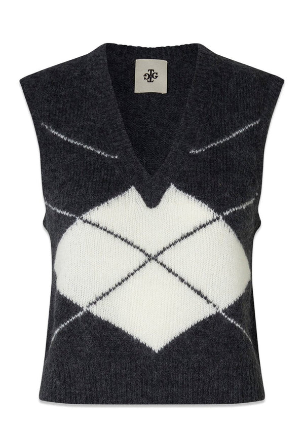 The Garments Verbier Vest - Grey/Cream Argyle. Køb veste her.