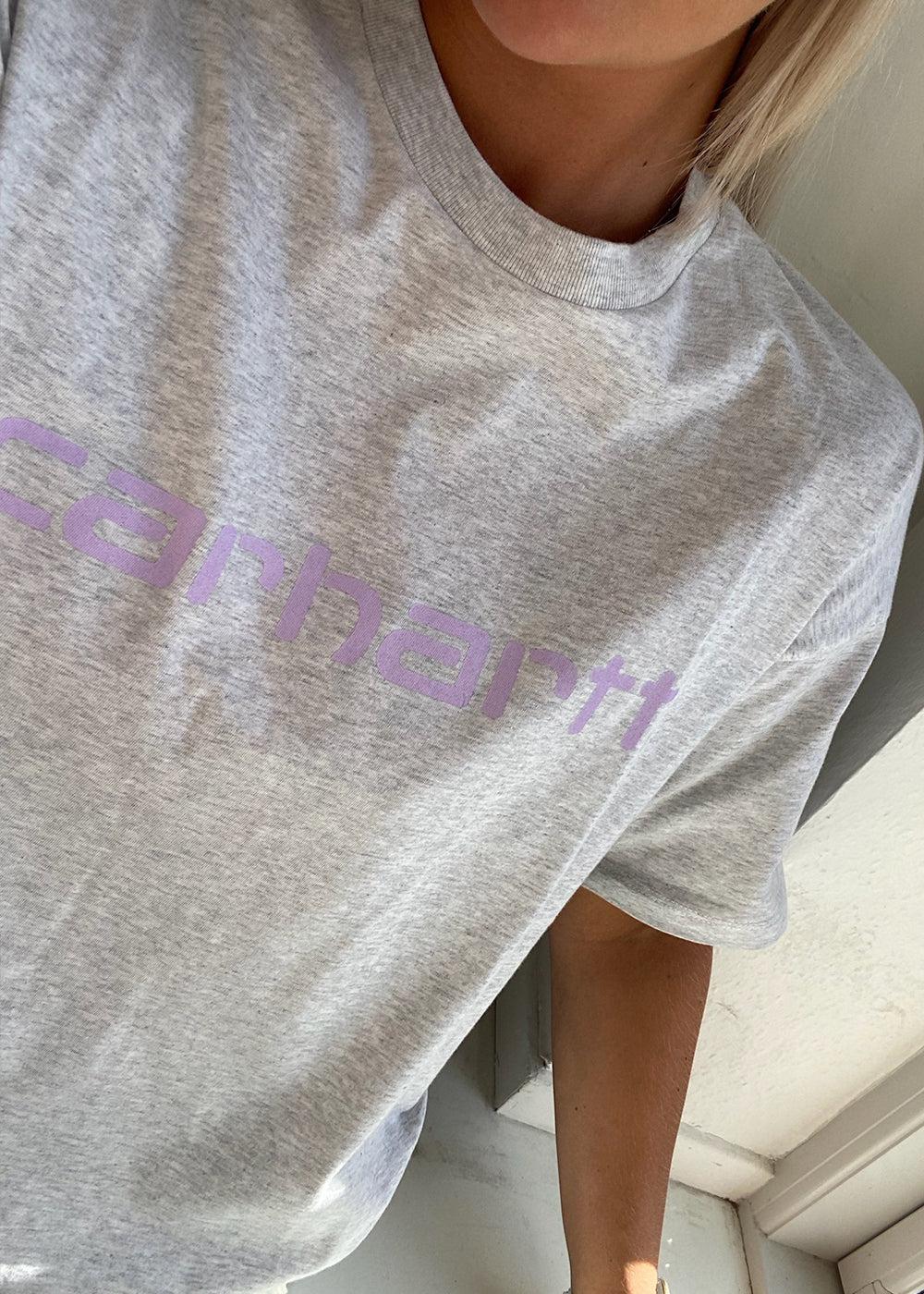 W' S/S Script T-Shirt - Ash Heather / Soft Lavender