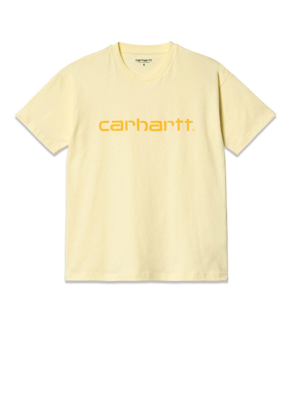 Carhartt WIP's W' S/S Script T-Shirt - Soft Yellow / Popsicle. Køb t-shirts her.