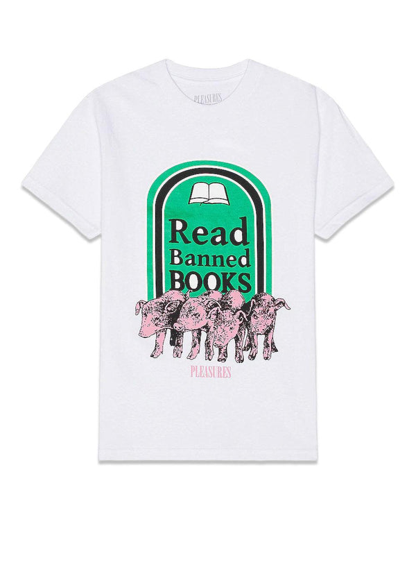 Pleasures' banned books - White. Køb t-shirts her.