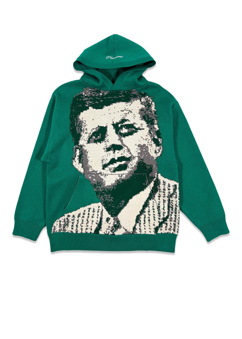 Pleasures' delivred jacquard knit hoodie - Emerald. Køb hoodies her.