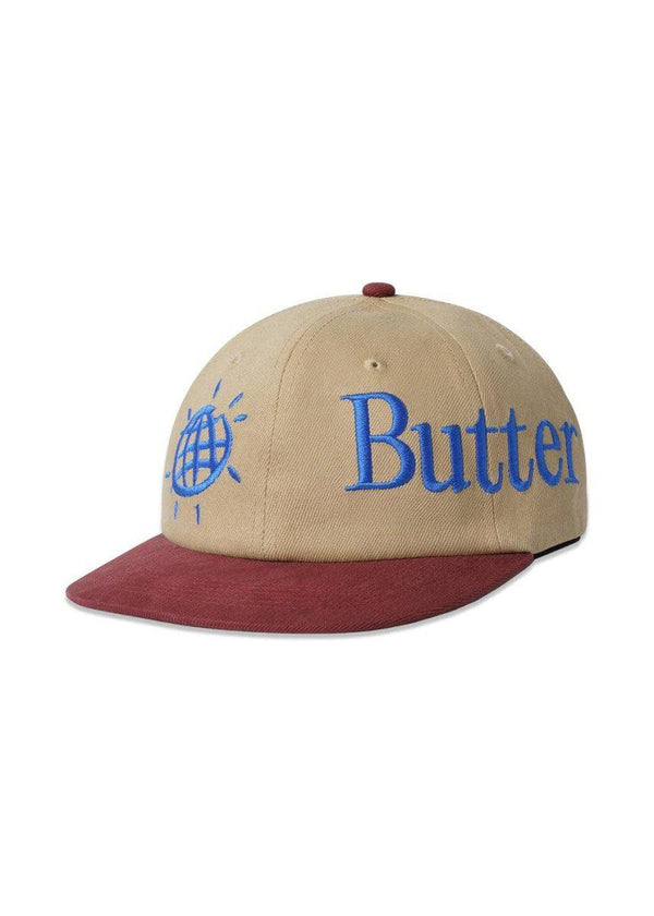 Butter Goods' discovery 6 panel cap - Khaki / Wine. Køb caps her.