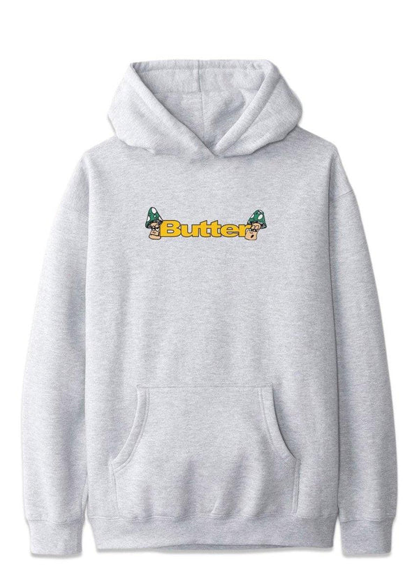 Butter Goods' shrooms logo pullover hood - Heather Grey. Køb hoodies her.