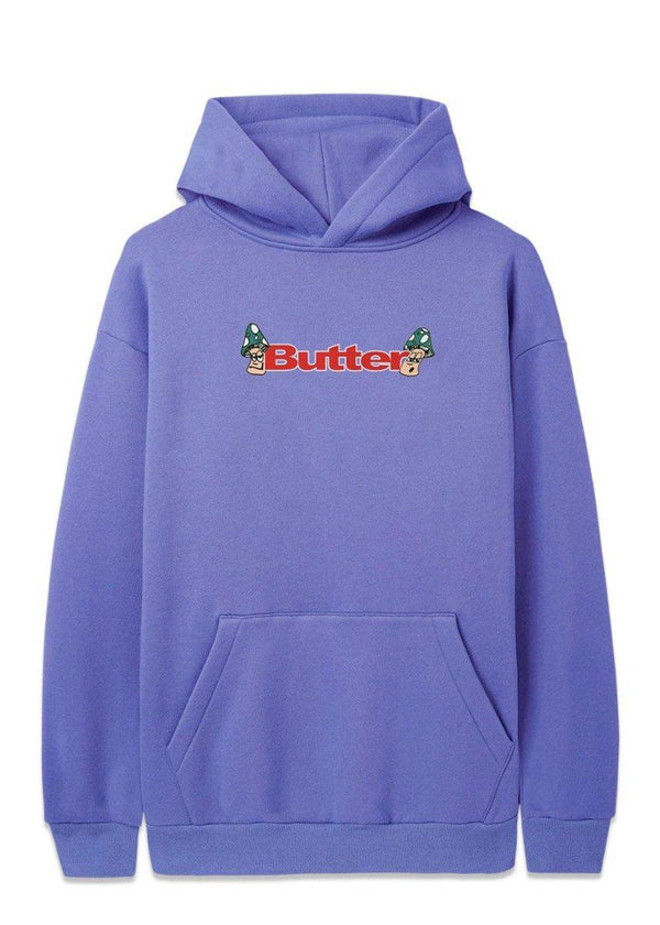 Butter Goods' shrooms logo pullover hood - Periwinkle. Køb hoodies her.