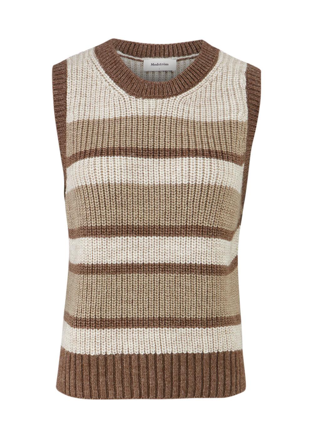 Modströms Timme stripe vest - Beige Stripe. Køb strik her.