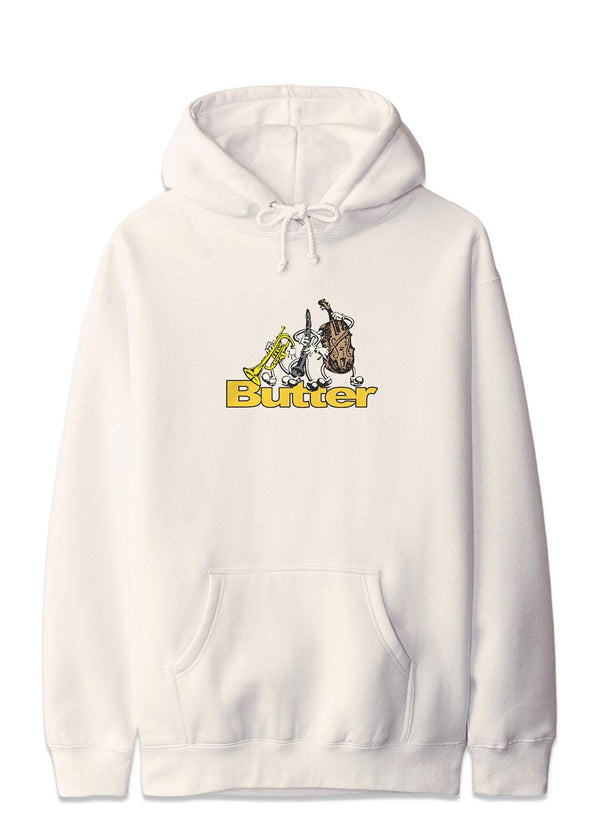 Butter Goods' Trio logo pullover hood - Bone. Køb hoodies her.