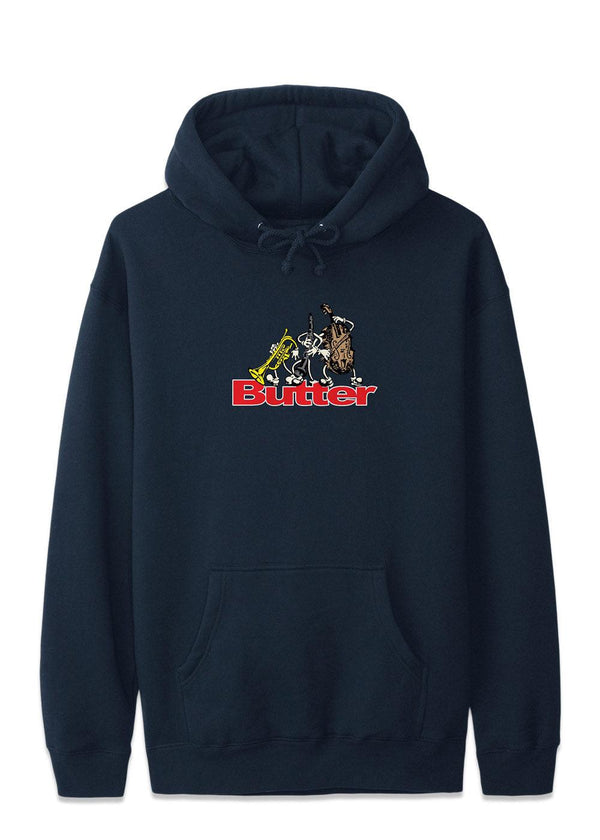 Butter Goods' Trio logo pullover hood - Navy. Køb hoodies her.