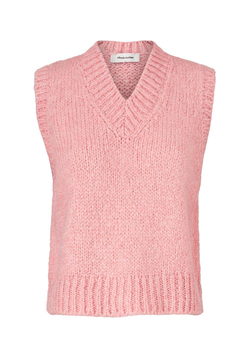 Modströms Valentia v-neck vest - Dusty Pink. Køb strik her.