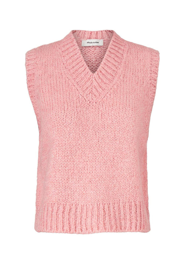 Modströms Valentia v-neck vest - Dusty Pink. Køb strik her.